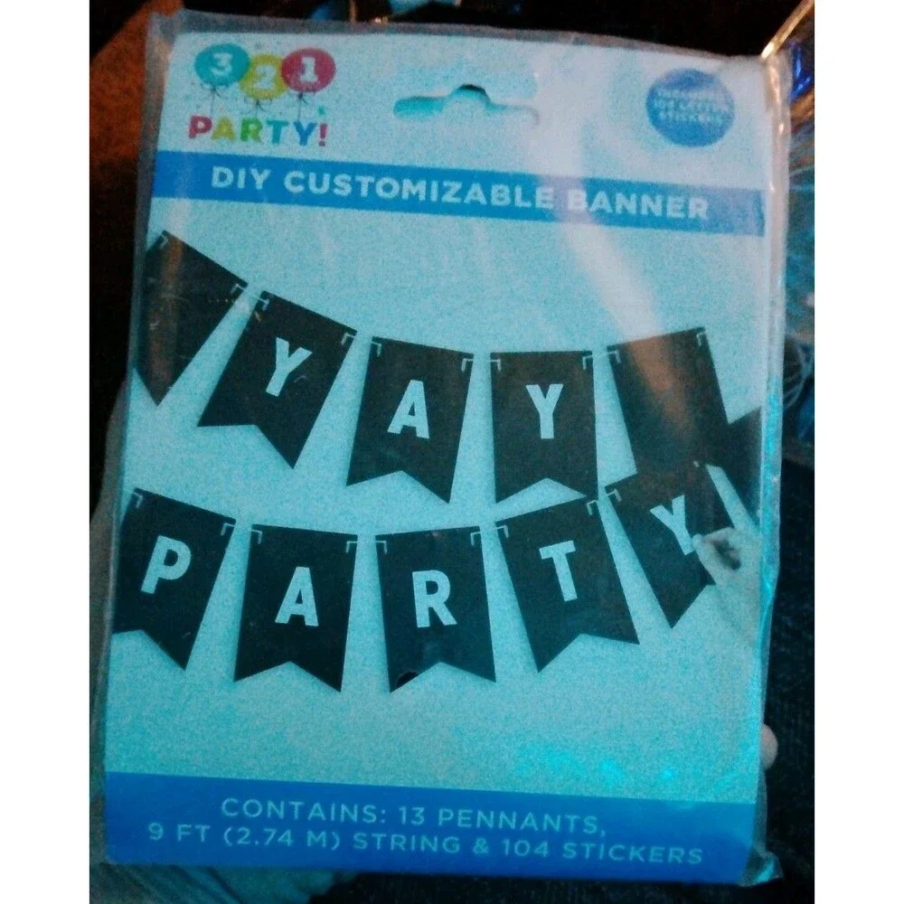 4 Pc Party Supplies Set - DIY Banner, Hello Celebrate Chalkboard, Flutes New
